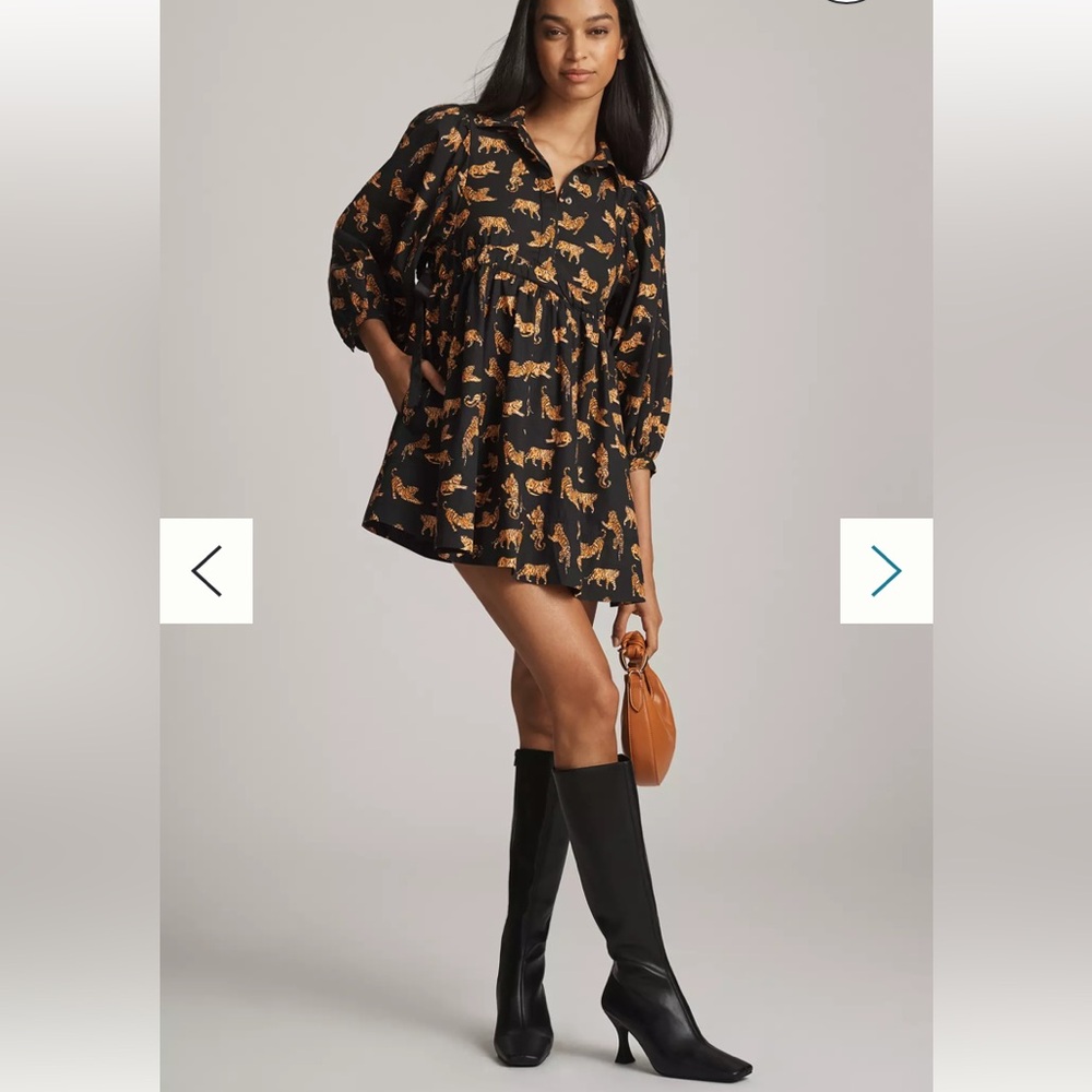 NWT NEVER WORN Maeve x Anthropologie  Long-Sleeve V-Neck Poplin Mini Dress sz S